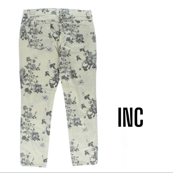 INC International Concepts NEW Beige Grey Floral Denim Skinny Ankle Pants, 10 - Picture 2 of 6